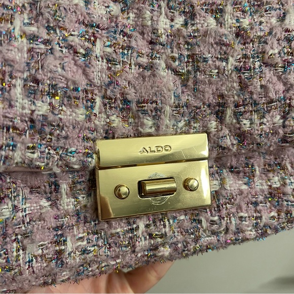 Aldo Boucle Convertible Crossbody Bag Pink Glitter Tweed Purse - Picture 13 of 16